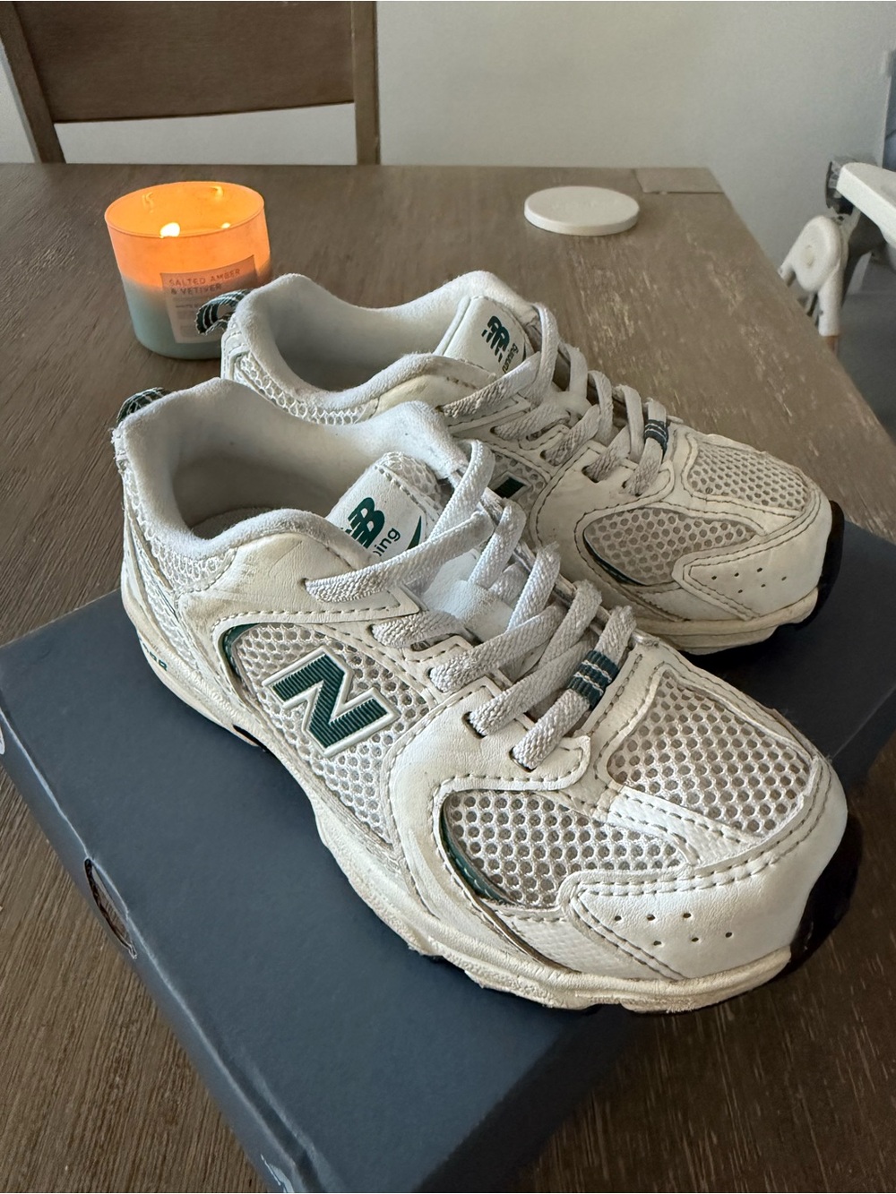 New Balance Kids White Sneakers with Green Accents